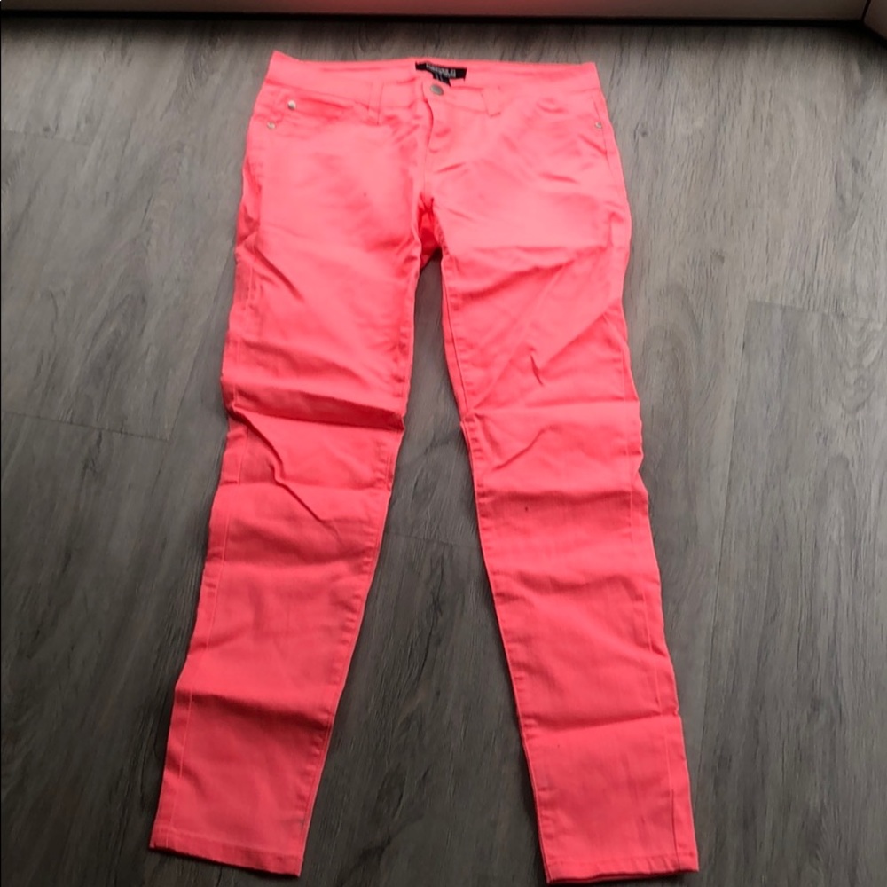 Bright pink denim jeans